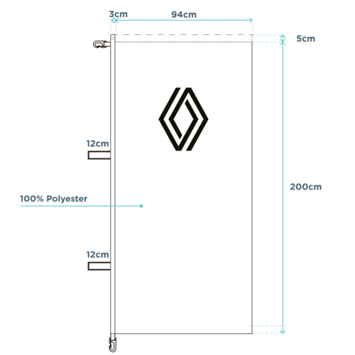 DPXRB - Drapeaux Renault fond BLANC 94/200 cm - lot de 2