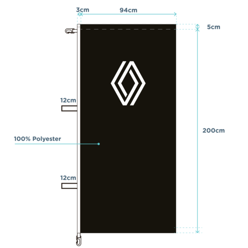 DPXRN - Drapeaux Renault fond NOIR 94/200 cm - lot de 2