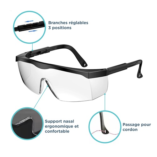 LDPN - Lunettes Protection lot de 10 - branches ajustables - lentilles polycarbonate 3.5mm