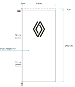 DPXRB - Drapeaux Renault fond BLANC 94/200 cm - lot de 2
