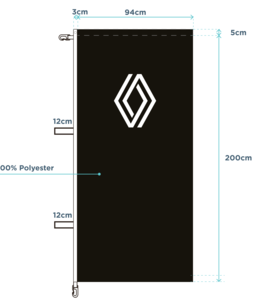 DPXRN - Drapeaux Renault fond NOIR 94/200 cm - lot de 2