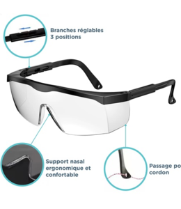 LDPN - Lunettes Protection lot de 10 - branches ajustables - lentilles polycarbonate 3.5mm